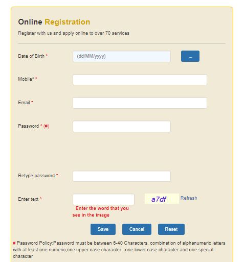 Form for new Registration 